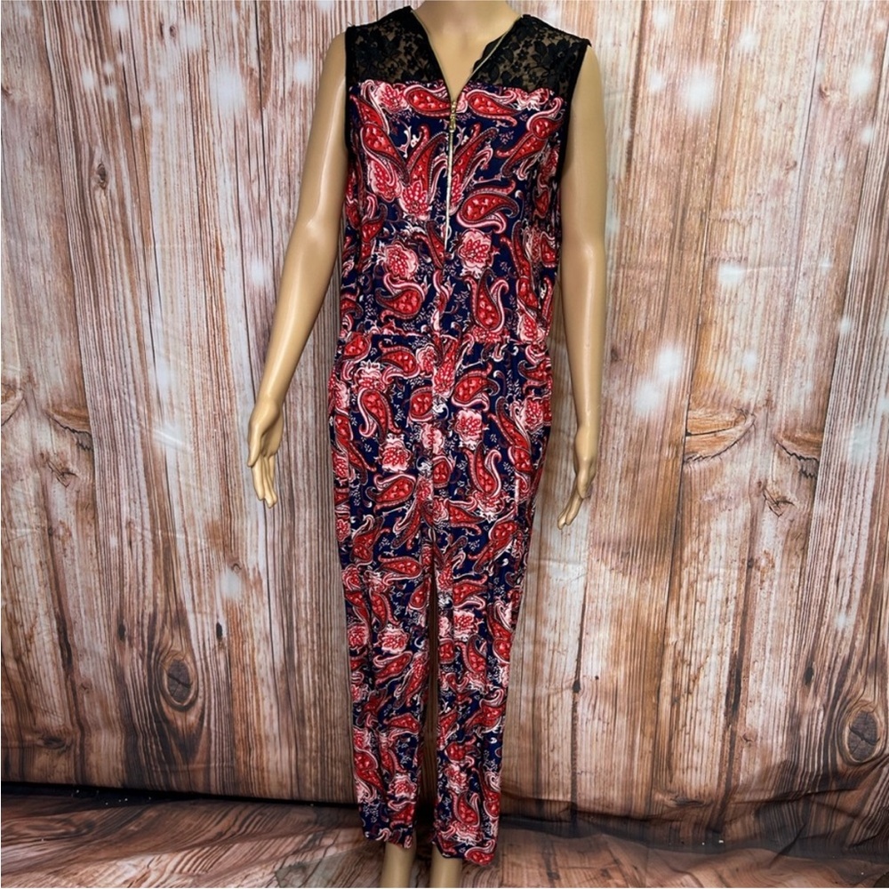 Paisley Print Jumpsuit with Lace Detail